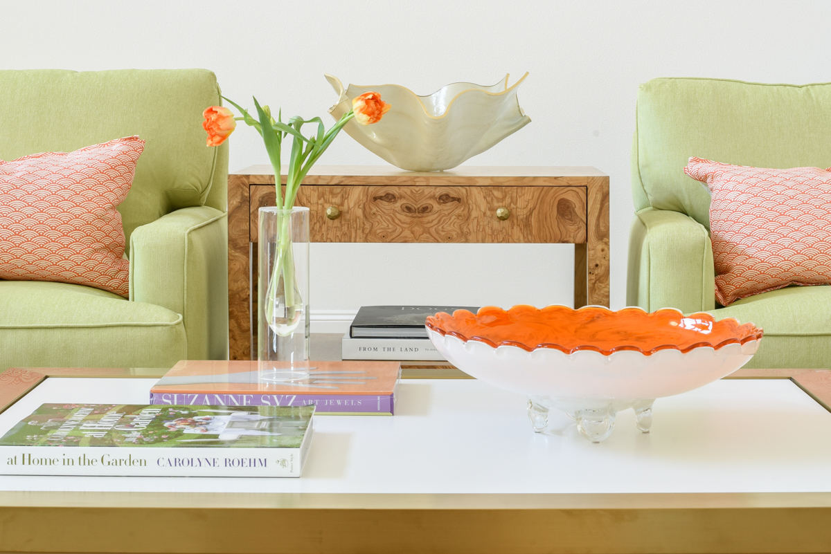 Vignette photo with orange and white glass bowl