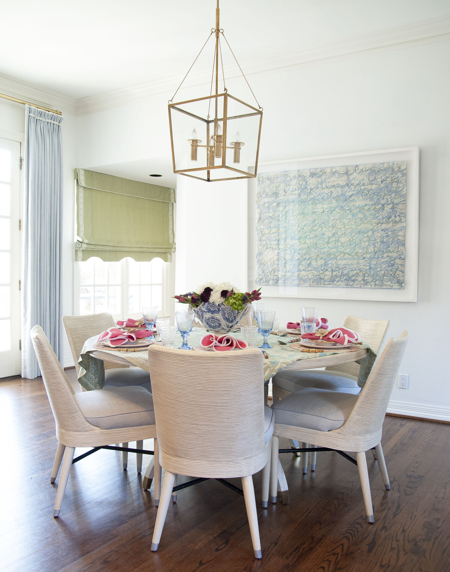 Dining table photo with ceiling fixture