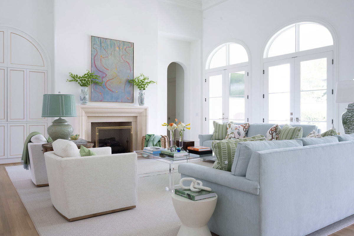 blue print interiors living room with blue and green