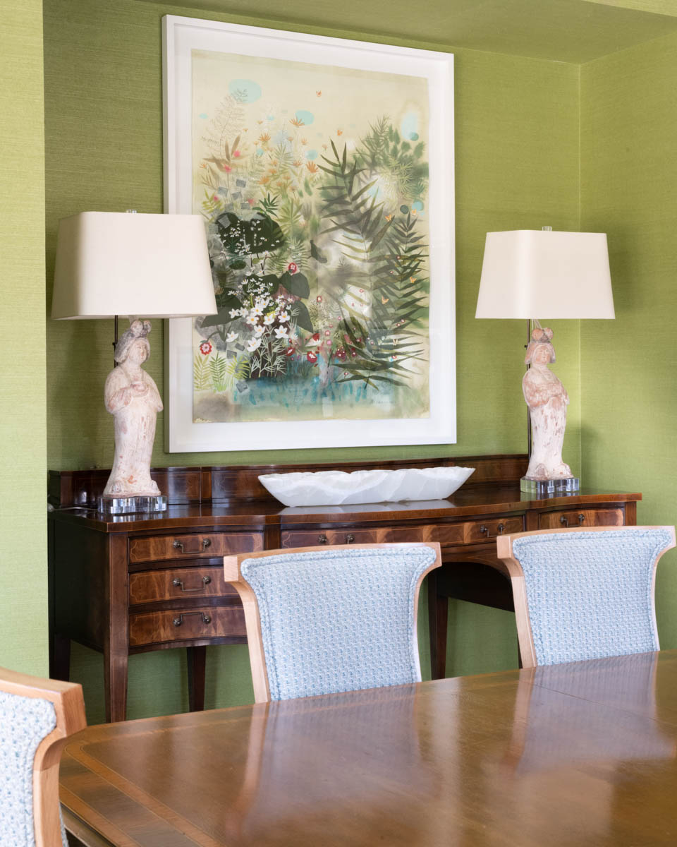 blue print interiors green dining room and painting